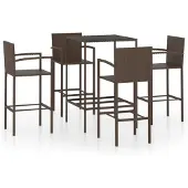 vidaXL Ensemble bar de jardin 5 pièces poly rotin brun