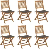 vidaXL Chaises de jardin pliantes 6 pièces avec coussins en bois massif d'acacia