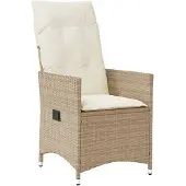 vidaXL Fauteuil de jardin avec coussin Réglable Beige Poly Rattan