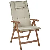 Beliani Lot de 6 chaises de jardin en bois d'acacia foncé, coussins couleur taupe naturel, réglables, pliables, style rustique champêtre, terrasse, jardin
