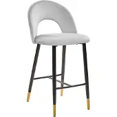 Beliani Ensemble de 2 chaises de bar velours gris acier noir pieds dorés salle à manger rétro