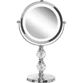 Beliani Miroir de maquillage en métal argenté rond double face rotatif avec support lumineux LED grossissement 5x Miroir de maquillage moderne