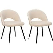 Beliani Lot de 2 chaises de salle à manger tapisserie beige dossier découpé noir pieds en métal style moderne cuisine salle à manger