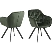 Actona Lola Chaise de salle à manger avec dossier et accoudoirs, vert.