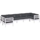 vidaXL Ensemble de salon de jardin 7 pièces avec coussins blanc pin