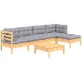 vidaXL Salon de jardin 6 pcs avec coussins gris bois de pin