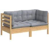 vidaXL Canapé 2 places de jardin et coussins gris Bois de pin solide