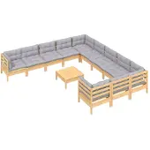 vidaXL ensemble salon de jardin 12 pièces avec coussins gris Pin
