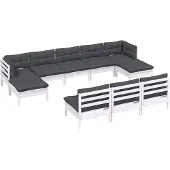 vidaXL Ensemble de salon de jardin 10 pièces avec coussins Pin blanc