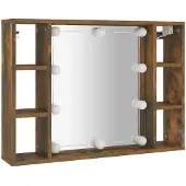 vidaXL Armoire de toilette avec LED chêne fumé 76x15x55 cm