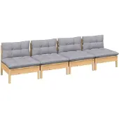 vidaXL Canapé de jardin 4 places avec coussins gris pin massif