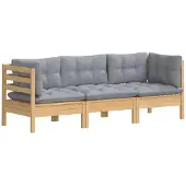 vidaXL Canapé de jardin 3 places avec coussins gris pin massif