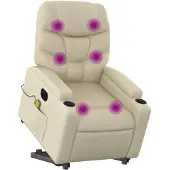 vidaXL Fauteuil de massage avec releveur électrique Crème similicuir
