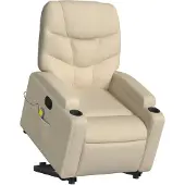vidaXL Fauteuil de massage avec releveur Crème Tissu