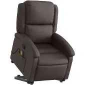vidaXL Fauteuil de massage avec releveur Marron foncé Cuir véritable