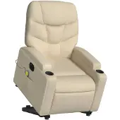 vidaXL Fauteuil de massage électrique avec releveur Crème Tissu