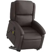 vidaXL Fauteuil de massage avec releveur électrique Marron foncé Cuir véritable