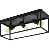 Eglo Plafonnier Silentina, plafonnier 3 feux, industriel en acier, lampe de salon en noir, lampe de cuisine, plafonnier d'entrée avec douille E27