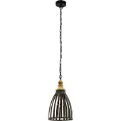 Eglo Lampe à suspendre Oldcastle, lampe à suspendre industrielle, vintage, rétro, lampe à suspendre en acier, bois en noir, brun, lampe de table à manger, E27, Ø 25,5 cm