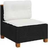 vidaXL Canapé de jardin sans accoudoirs avec coussins noir Poly rotin