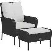 vidaXL Chaise de jardin avec tabouret de pied noir Poly rotin