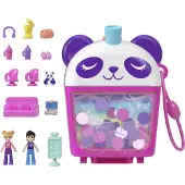 Polly Pocket Poupées et jeux, Bubble Tea Panda Compact, jouet animalier avec 2 micro-poupées, panda de compagnie, accessoires alimentaires