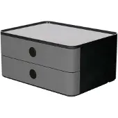 HAN Bloc à tiroirs Smart-Box Allison, 2 tiroirs avec cloisons de séparation, Support pour câble, empilable, plastique ABS, granite-gris