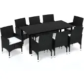 vidaXL Salon de jardin 9 pièces avec coussins Poly rotin noir