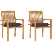 vidaXL Chaises de jardin 2 pcs. avec coussin taupe teck massif