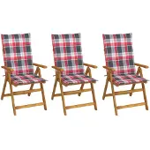 vidaXL Chaises de jardin pliantes 3 pcs. avec coussins en bois massif d'acacia
