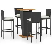 vidaXL Ensemble bar de jardin 5 pièces avec coussins Poly rotin noir