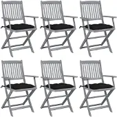 vidaXL Chaises de jardin pliantes 6 pièces avec coussins en bois massif d'acacia
