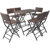 vidaXL Ensemble de jardin 7 pièces pliable acier poly rotin brun