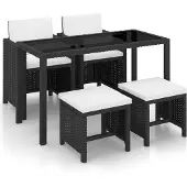 vidaXL Ensemble de jardin 5 pièces avec coussins Poly rotin noir