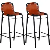 vidaXL Tabouret de bar 2 pcs. Cuir véritable