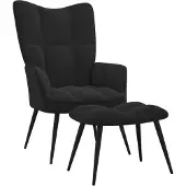 vidaXL Fauteuil de relaxation avec pouf Velours noir