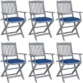vidaXL Chaises de jardin pliantes 6 pièces avec coussins en bois massif d'acacia
