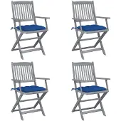 vidaXL Chaises de jardin pliantes 4 pièces avec coussins en bois massif d'acacia