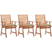 vidaXL Chaises de jardin 3 pièces avec coussins en bois massif d'acacia
