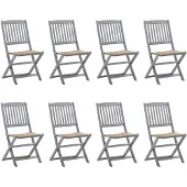 vidaXL Klappbare Gartenstühle 8 Stk. mit Kissen Massivholz Akazie