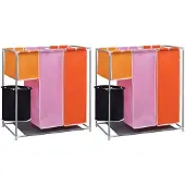 vidaXL Paniers à linge à 3 sections 2 pcs avec un bac de lavage