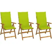 vidaXL Chaises de jardin pliantes 3 pcs. avec coussins en bois massif d'acacia