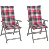 vidaXL Chaises de jardin réglables 2 pcs. avec coussins en bois massif d'acacia