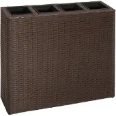 vidaXL Lit surélevé de jardin avec 4 pots Résine tressée Marron