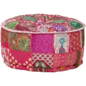 vidaXL Pouf rond en coton en patchwork fait à la main 40 x 20 cm Rose