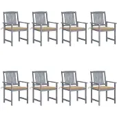 vidaXL Chaises de jardin et coussins lot de 8 Bois acacia solide Gris