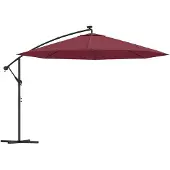 vidaXL Parapluie avec éclairage LED Mât en acier rouge bordeaux 350 cm