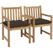 vidaXL Chaises de jardin 2 pcs. avec coussin taupe teck massif
