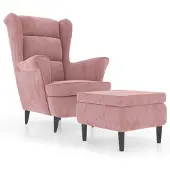 vidaXL Fauteuil à oreilles avec tabouret rose velours