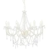 vidaXL Lustre avec perles Blanc 8 ampoules E14